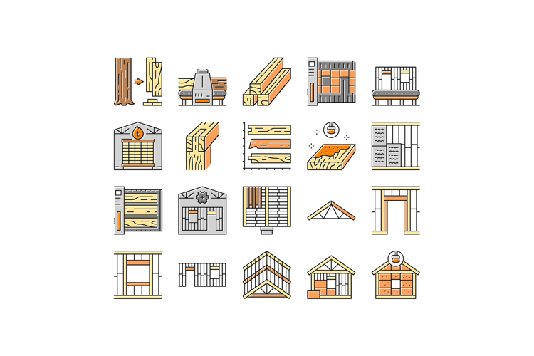 wood frame house construction icons set vector