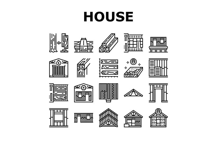 wood frame house construction icons set vector