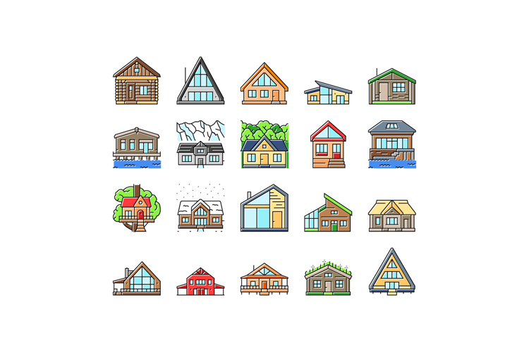 wooden cabin log icons set vector