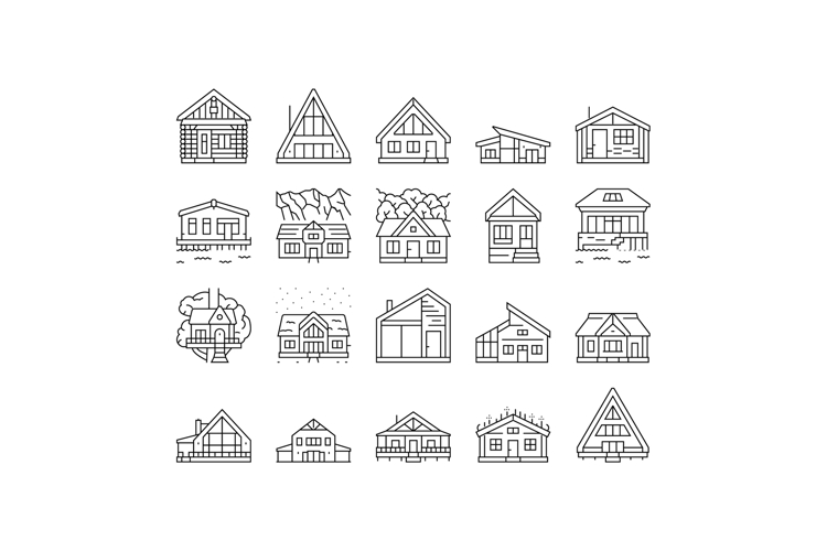 wooden cabin log icons set vector