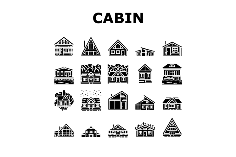wooden cabin log icons set vector