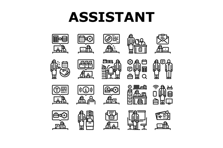 administrative assistant office icons set vector