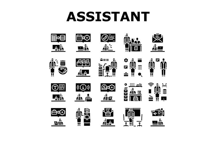 administrative assistant office icons set vector