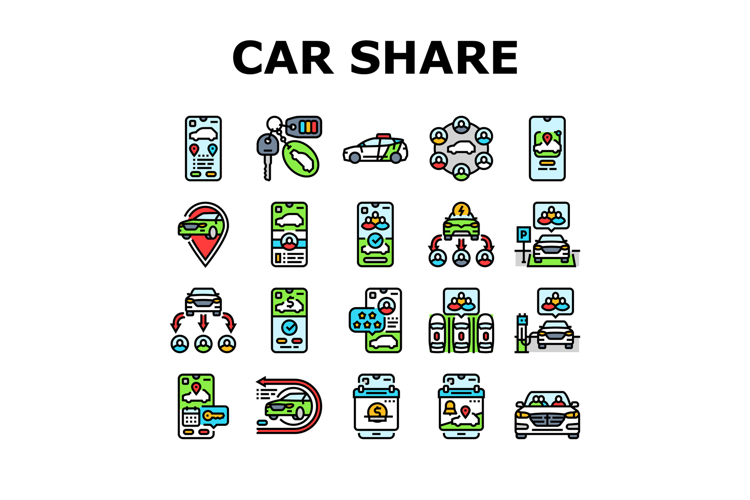 car share service transport icons set vector