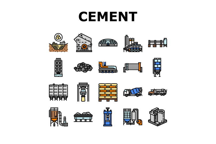 cement production gypsum icons set vector
