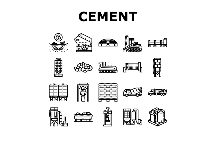 cement production gypsum icons set vector