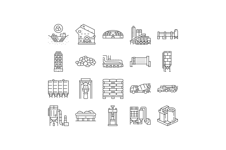 cement production gypsum icons set vector
