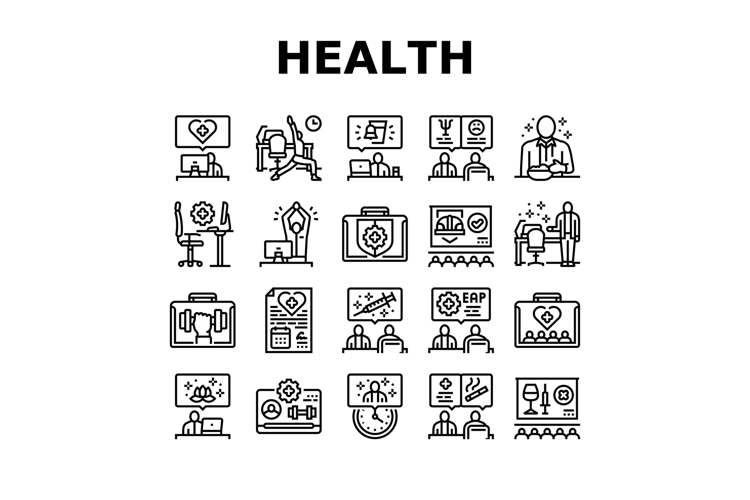 employee health office wellness icons set vector