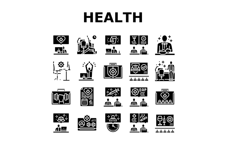 employee health office wellness icons set vector