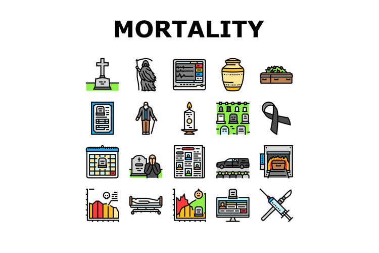 mortality death life aging icons set vector