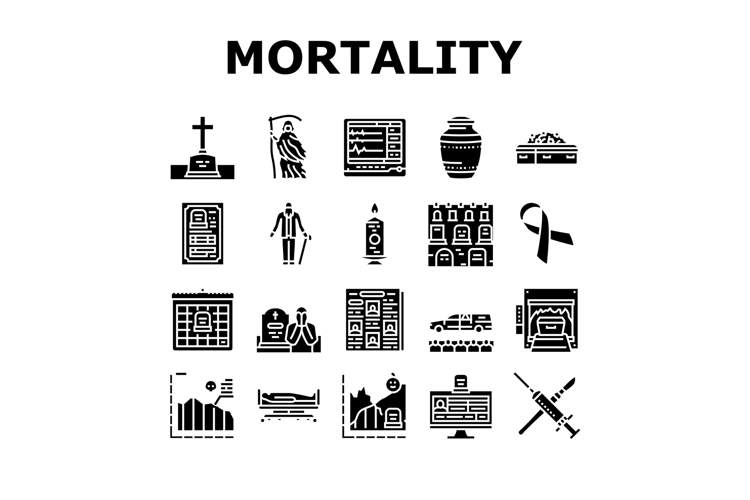 mortality death life aging icons set vector