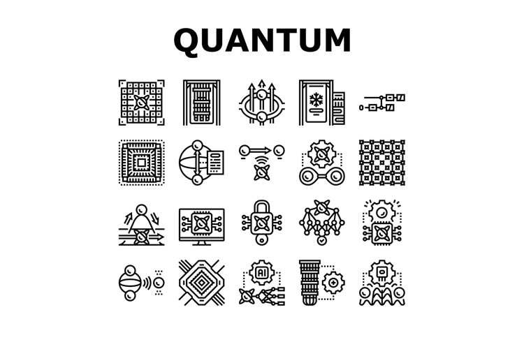 quantum computer qubit icons set vector