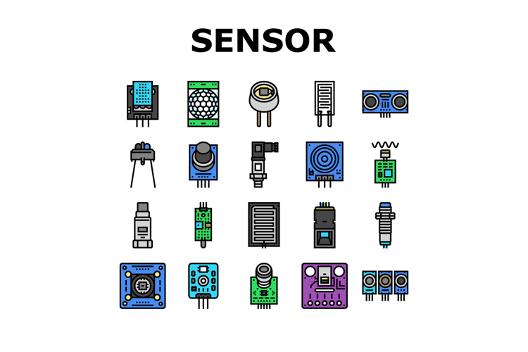 sensor module iot infrared icons set vector