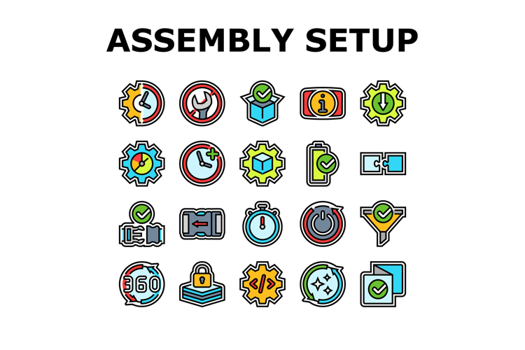 assembly setup product icons set vector