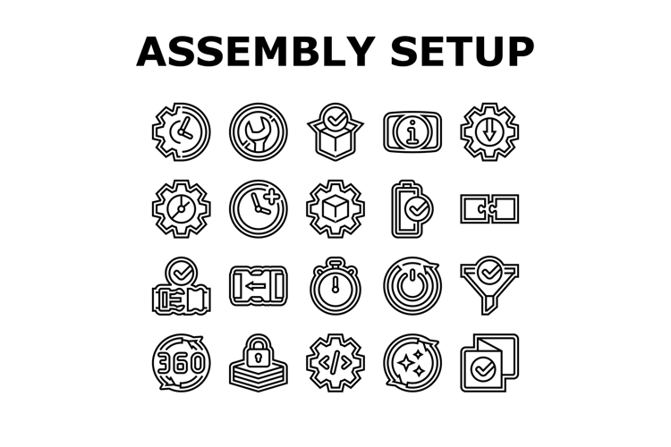 assembly setup product icons set vector