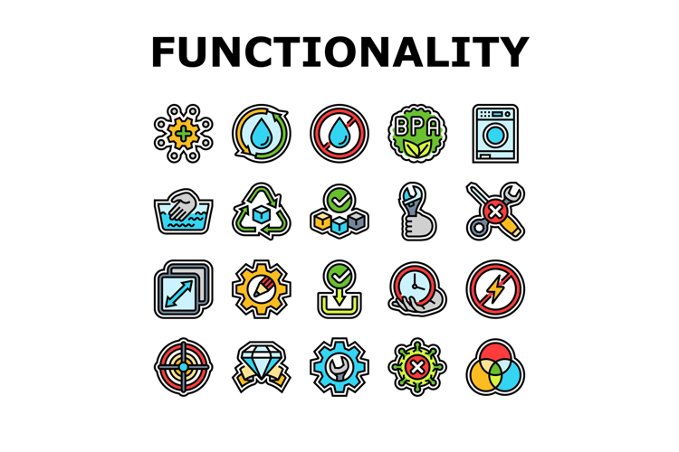 functionality features product icons set vector