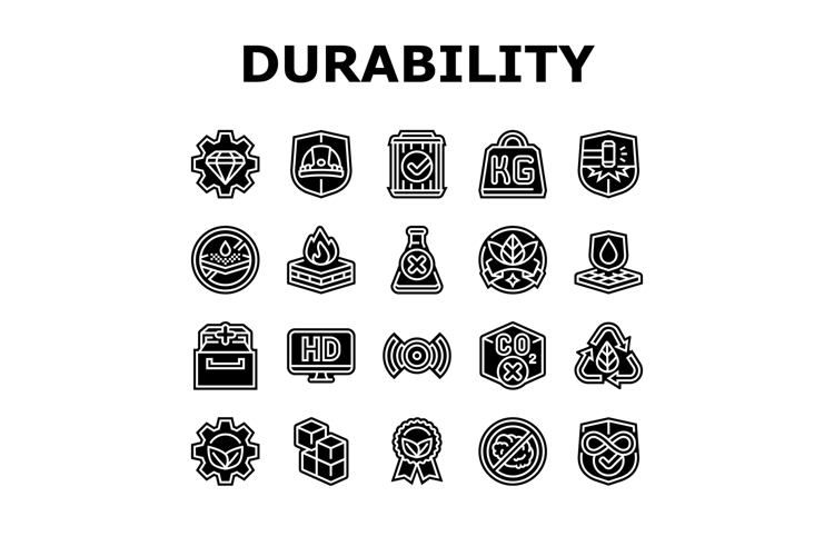 strength durability product icons set vector