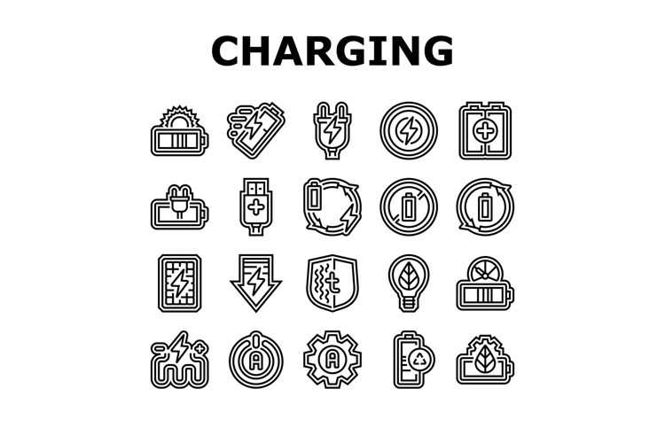 energy charging product icons set vector