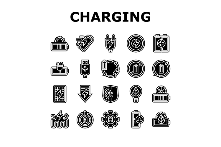 energy charging product icons set vector