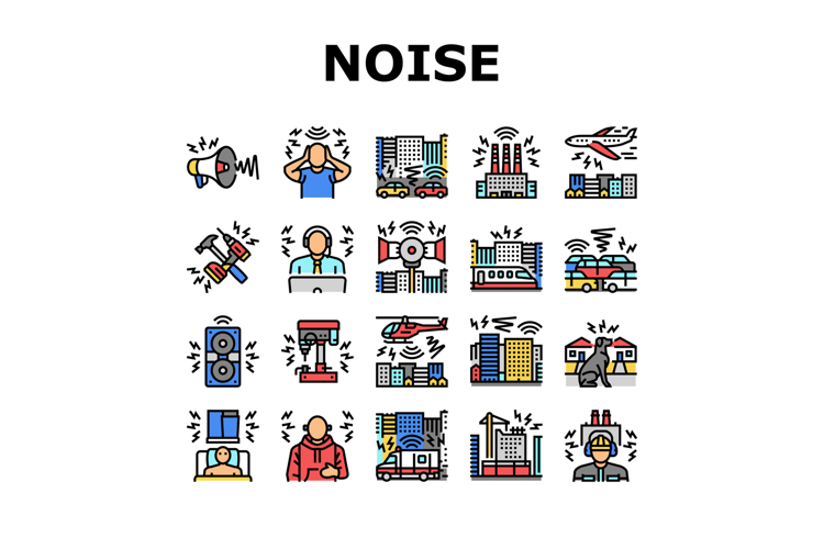 noise pollution icons set vector