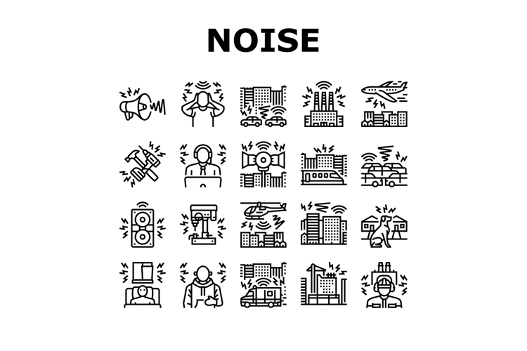 noise pollution icons set vector