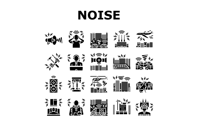 noise pollution icons set vector