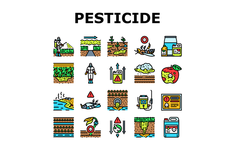 pesticide pollution agriculture icons set vector
