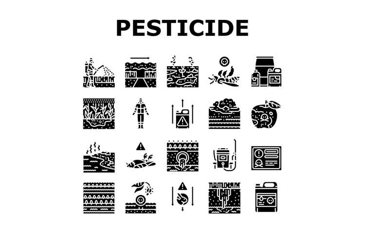 pesticide pollution agriculture icons set vector
