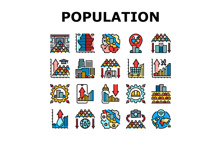 population growth icons set vector