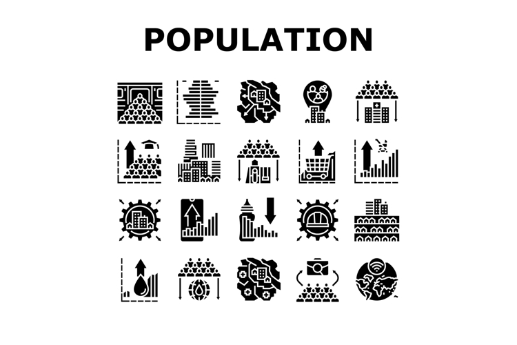 population growth icons set vector