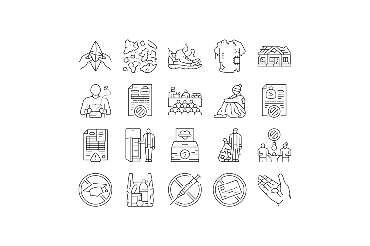 poverty inequality unemployment icons set vector