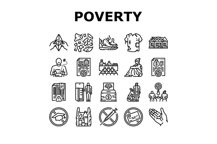 poverty inequality unemployment icons set vector
