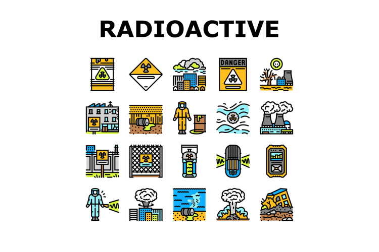 radioactive pollution icons set vector