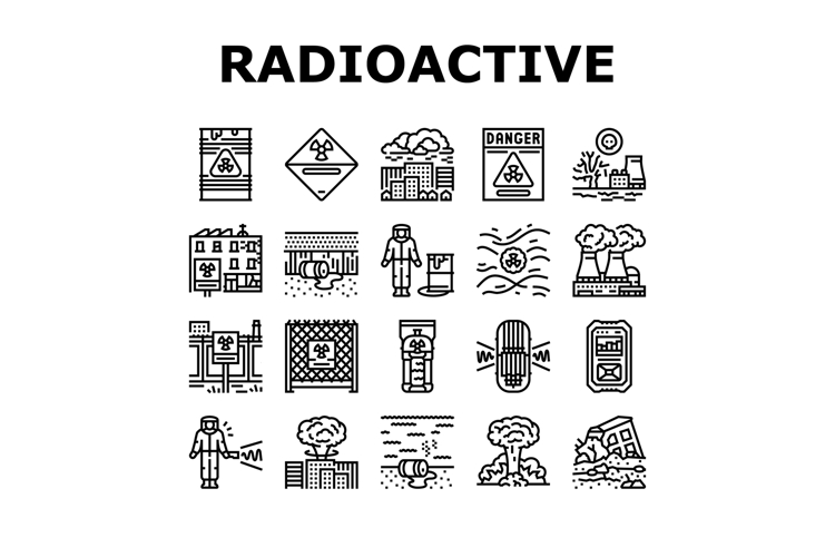 radioactive pollution icons set vector