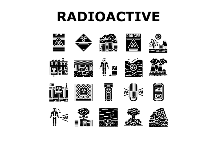 radioactive pollution icons set vector