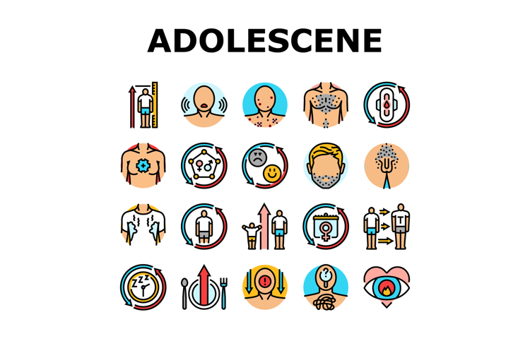 adolescence puberty growth icons set vector