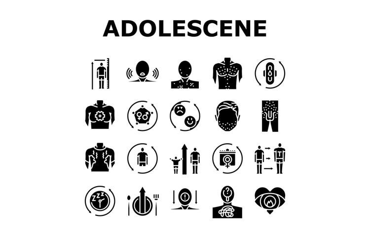 adolescence puberty growth icons set vector