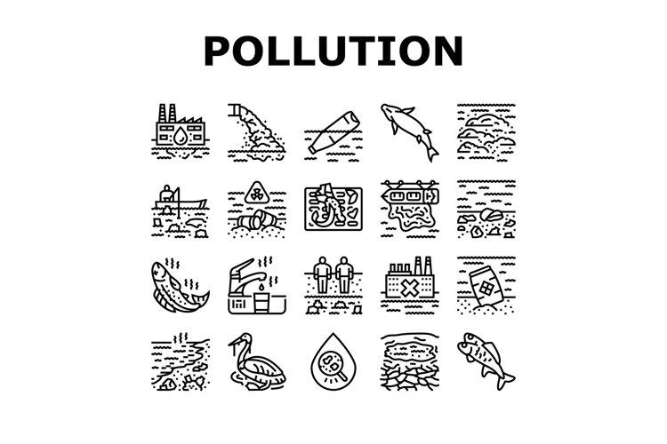 water pollution contamination icons set vector (6565765)