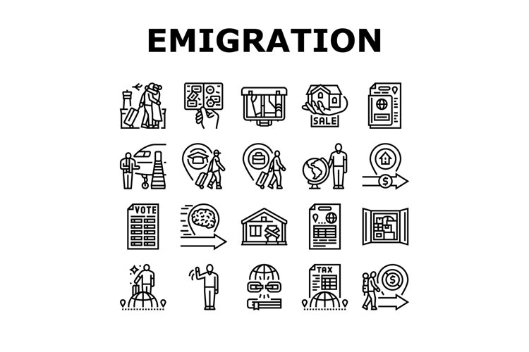 emigration relocation icons set vector (6565779)