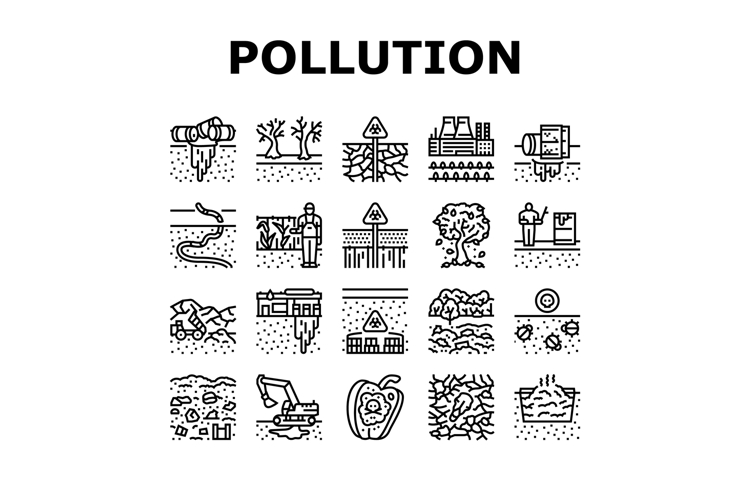 soil pollution erosion icons set vector
