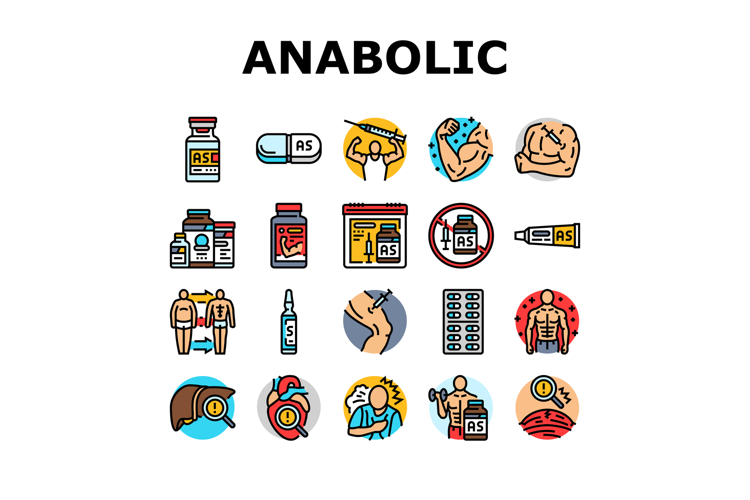 anabolic steroid testosterone icons set vector
