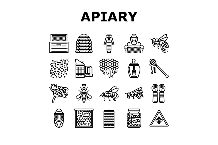 apiary beekeeping bees icons set vector