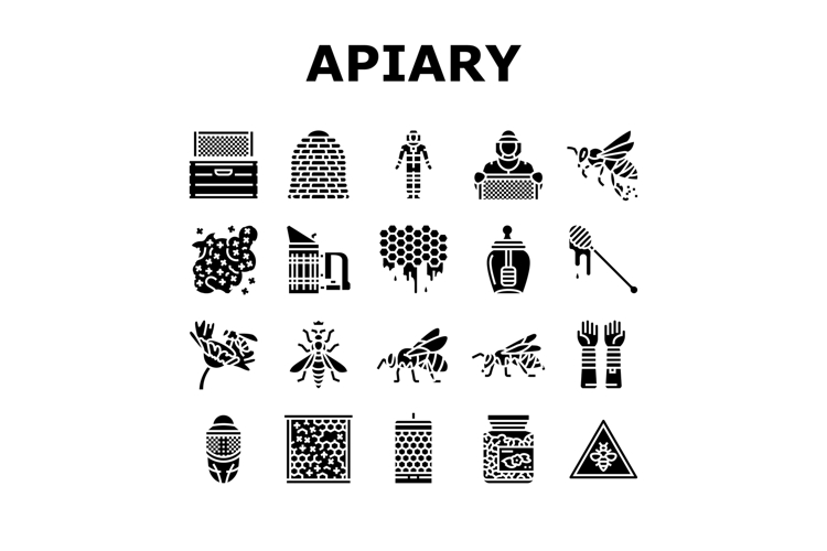 apiary beekeeping bees icons set vector