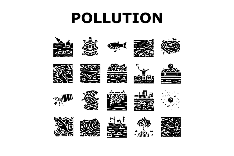 plastic pollution microplastics icons set vector