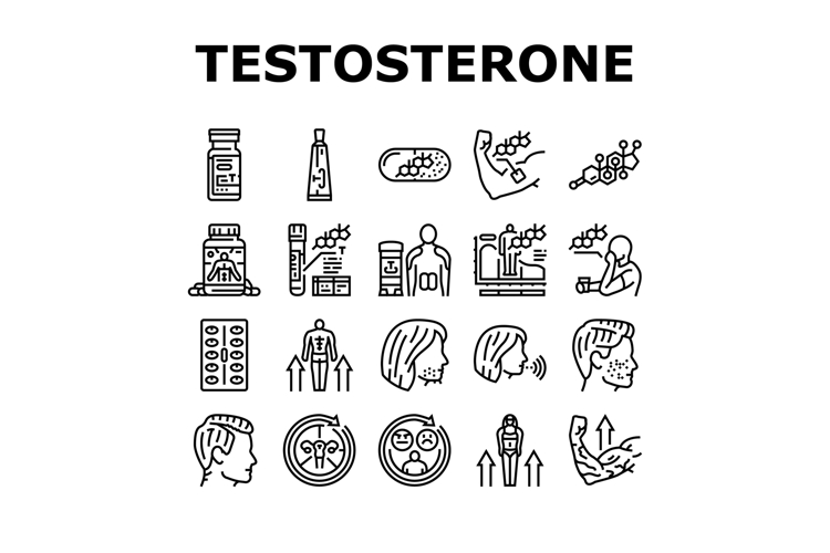testosterone hormone level icons set vector
