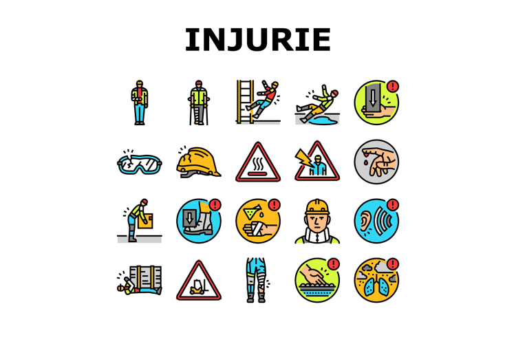 workplace injuries accident icons set vector