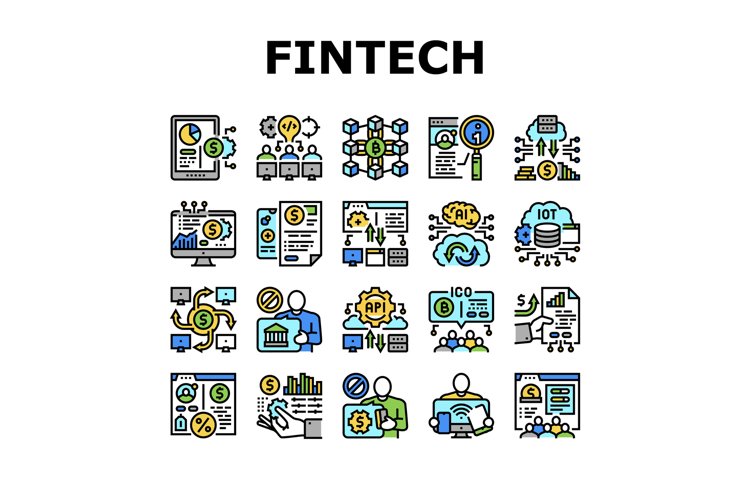 Fintech Financial Technology Icons Set Vector example image 1