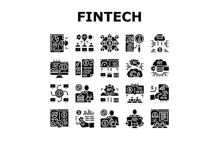 Fintech Financial Technology Icons Set Vector example image 1