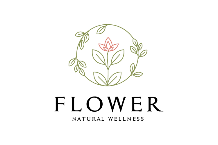 Flower Natural Wellness Logo - Botanical Floral Line Art