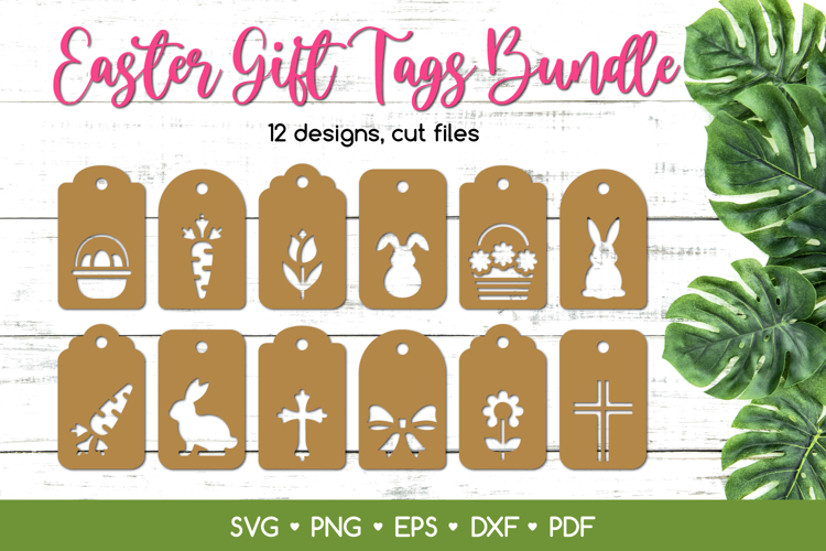 12 Easter Gift Tags SVG Bundle, Papercut Tag Template